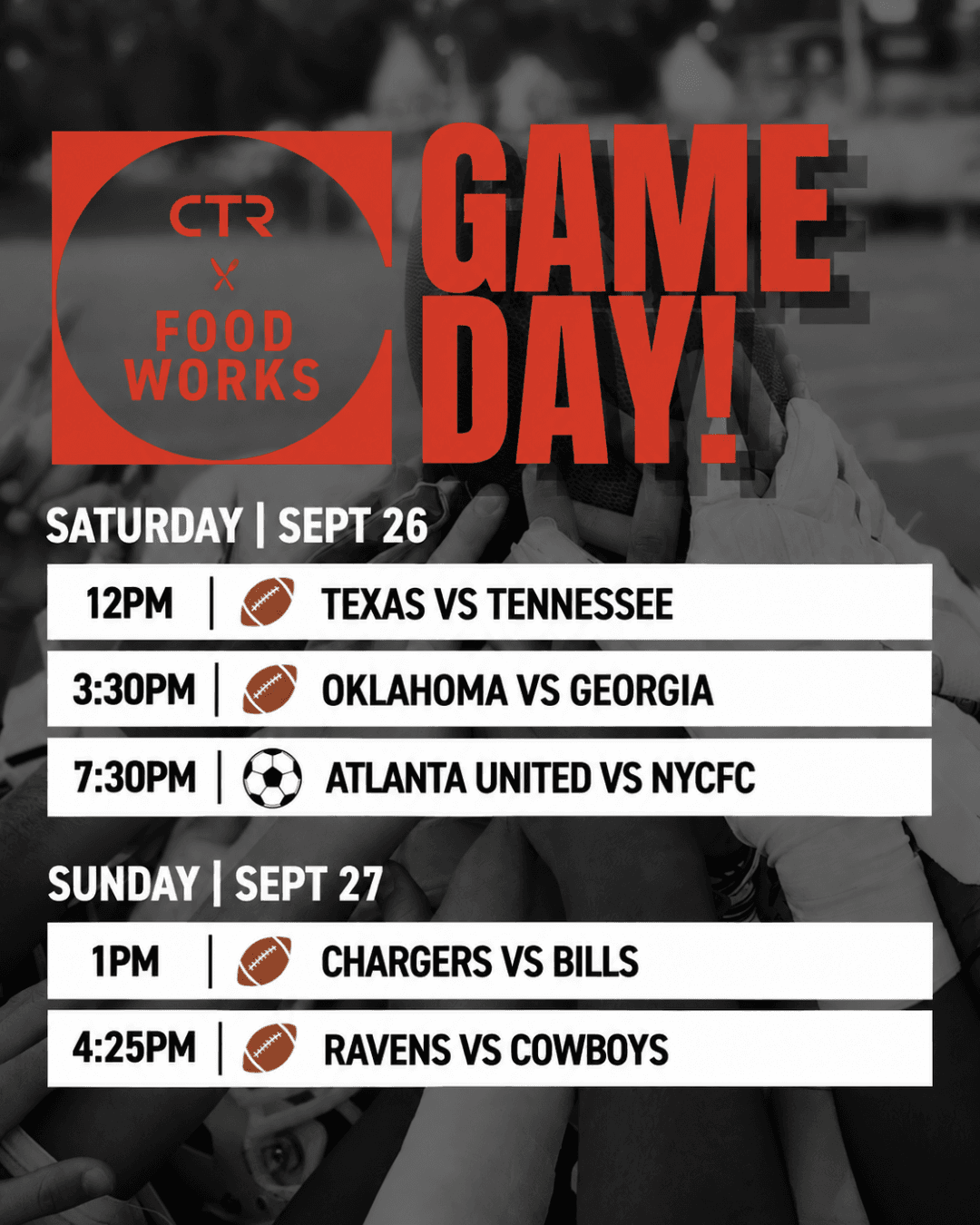 Game Day Weekend Schedule event artwork