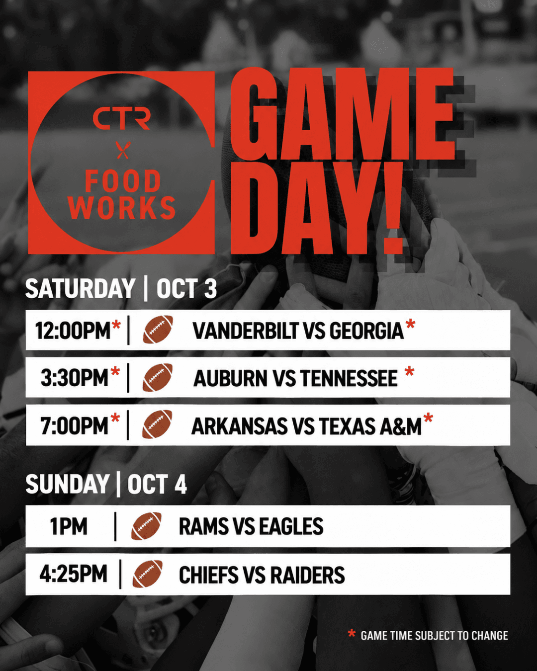 Game Day Weekend Schedule Oct 3 & 4 event artwork