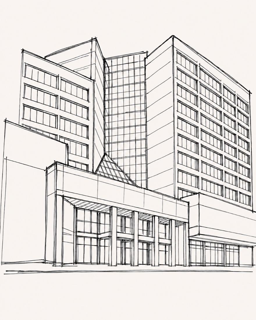 Hand-drawn sketch of the CTR Food Works building exterior